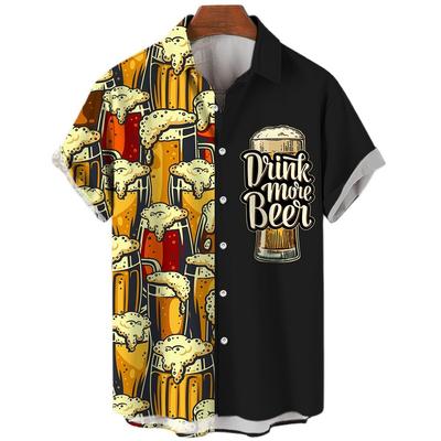 Hawajskie Koszulki Harajuku Na Plażę Dla Mężczyzn Z Nadrukiem 3D Piwo Krótki Rękaw T-shirty Styl Wakacji Letnich Jednorzędowe Góry z Klapami