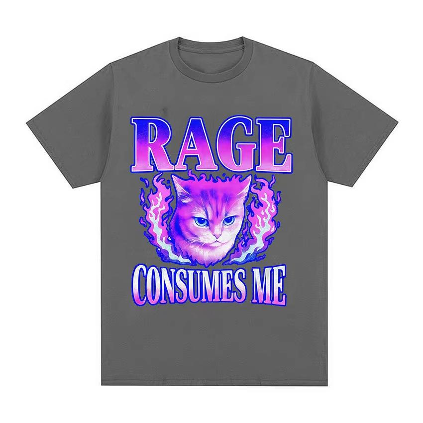 Wut verzehrt mich Katze Wütende Katze Retro Typografie Lustige Grafik T-Shirts Unisex Damen Vintage Ästhetik Baumwolle Kurzarm T-Shirts