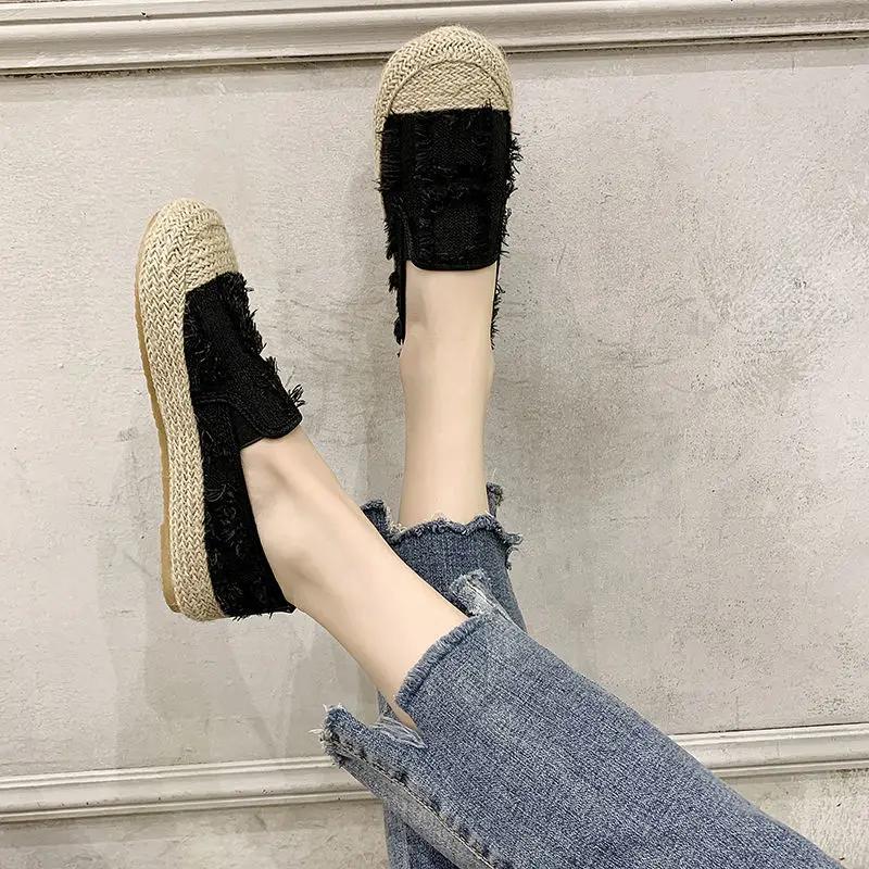 Fashion Espadrilles Flat Women's Shoes Canvas Loafers Slip On Female Footwear Round Toe Daily Routine With High Quality Offers Luxury A