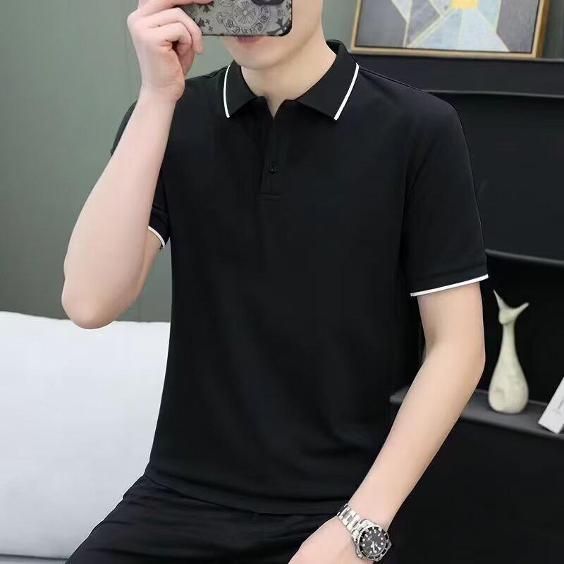 New American Simple Short-Sleeved Polo Shirt Men'S Hong Kong Style Loose High-End Light Ripe Style Retro Lapel Top