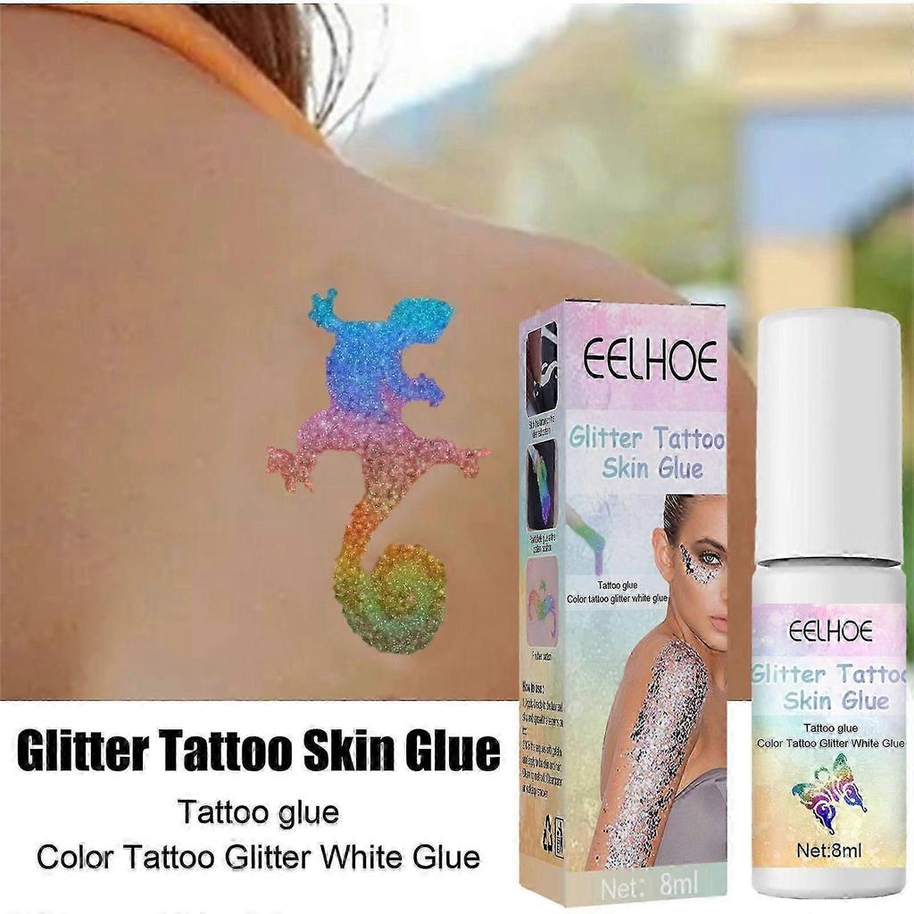 Glitter Tattoo Skin Gel with Aloe Vera Long-Lasting, Skin-Friendly Body Art Adhesive for Face & Body, Easy To Apply, 8ml