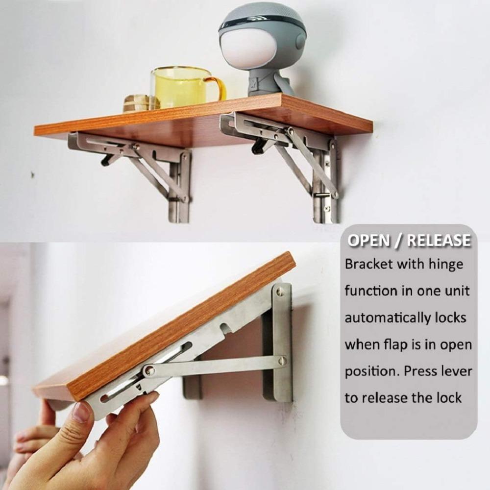 2pack Heavy Duty Foldable Shelf Bracket, DIY L  Stainless Steel Bracket for Workbench Folding Table Hinge