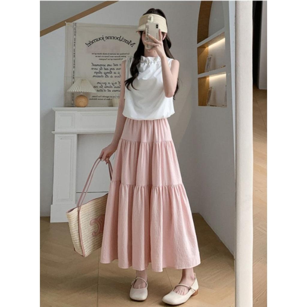 Women's High Waist Tiered A-Line Skirt Elegant Draped Long Skirt For Summer Vacation