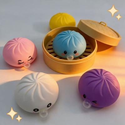 1/3/5Pcs Bubble Blowing Cartoon Dumpling Toy Stress Relief Steamed Bun Squeeze Toy Soft Stretchy Bubble Dough Ball Fidget Toy