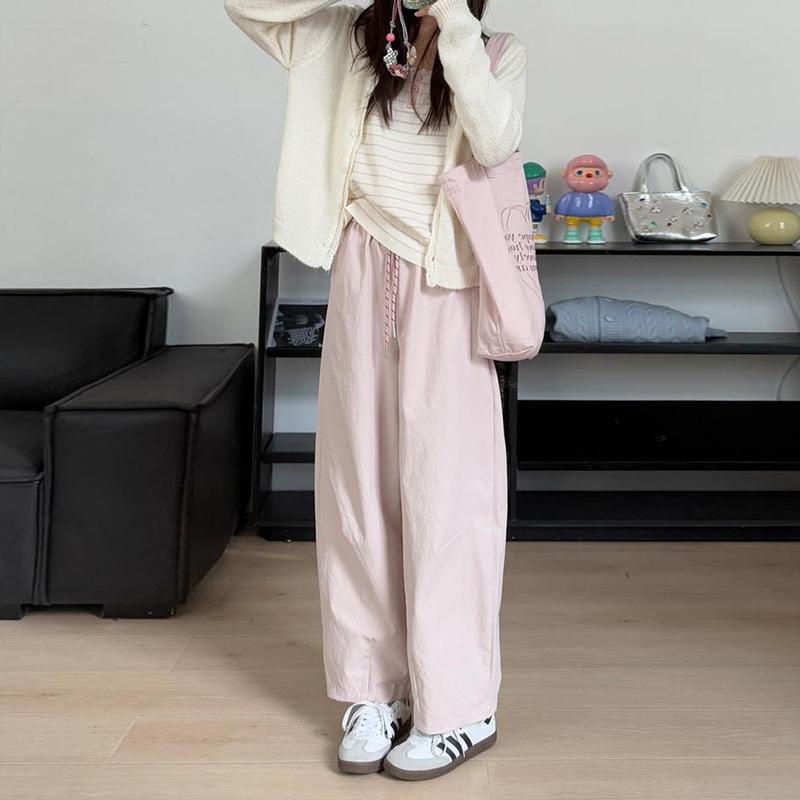 Retro version of pink lantern casual pants women's summer slim and thin high street design casual versatile pants