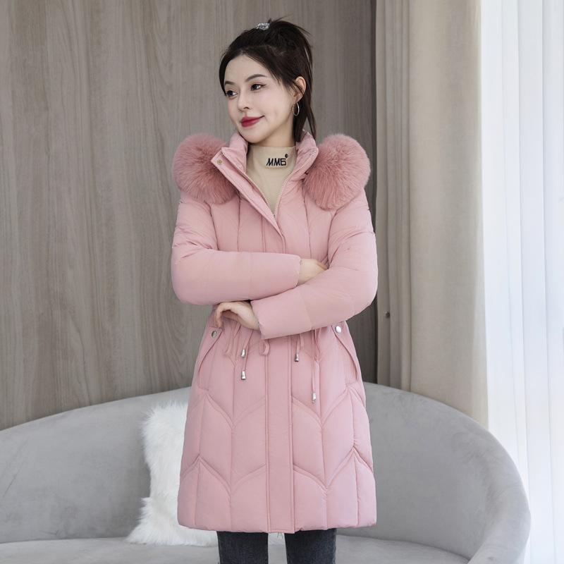 Winter Women's Cotton-padded Jacket Long Slim Fashion Large Fur Collar Women's Coat