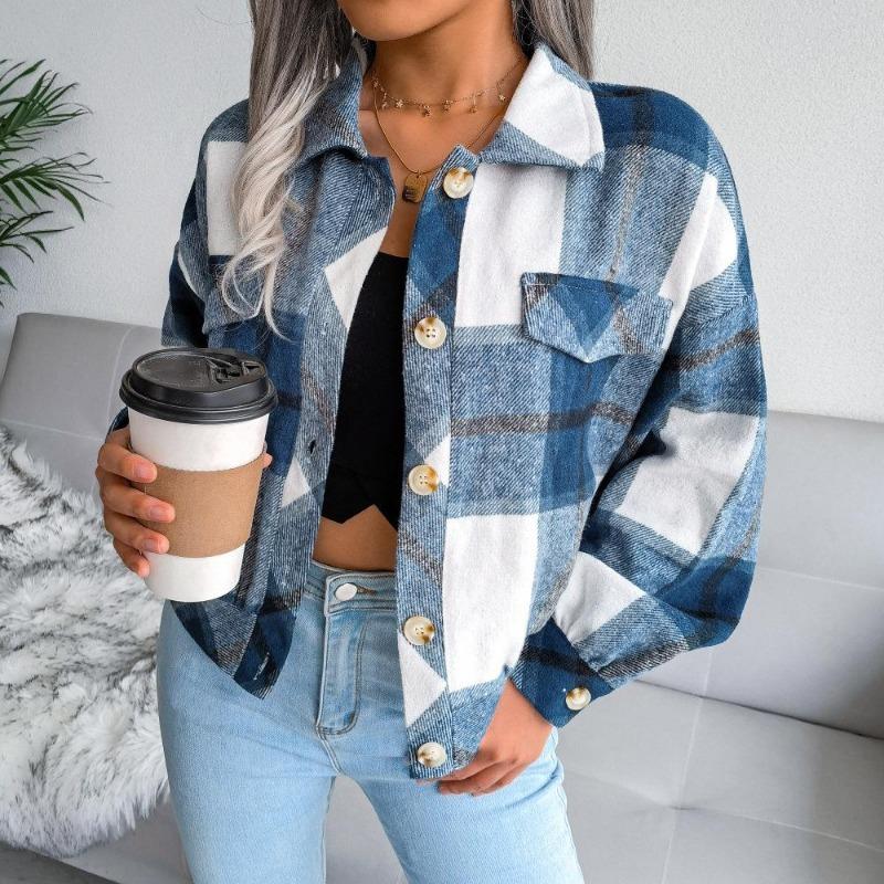 Autumn and Winter Plaid Lantern Long Sleeve Tweed Jacket