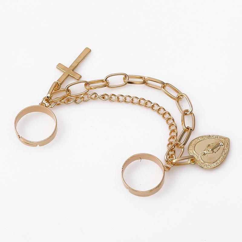 Heart Pendant Double Linked Chain Fashion Personality Ring