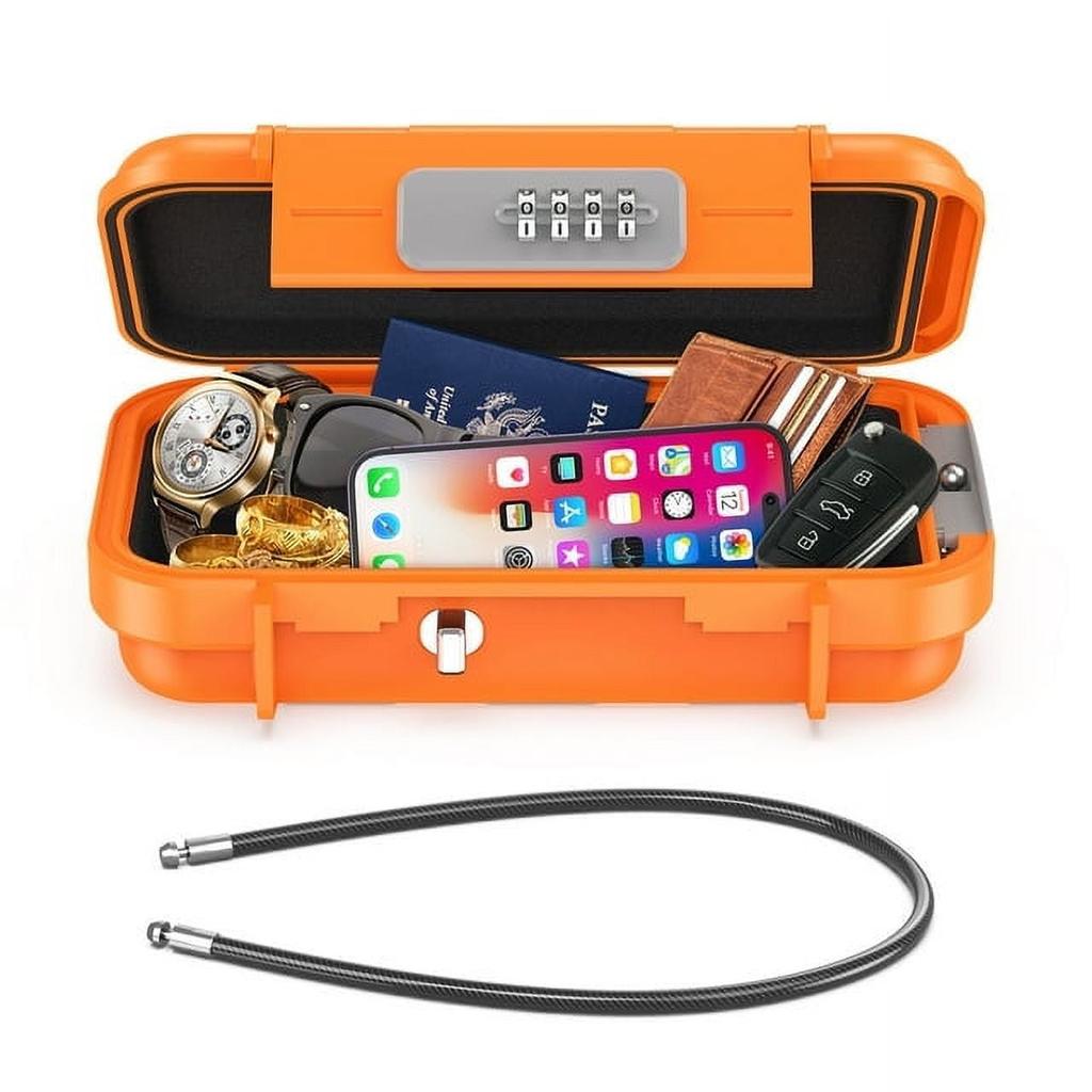 Portable, Waterproof, and Anti-theft Safe. Can Store Money, Jewelry, and Cell Phones. Orange Color.