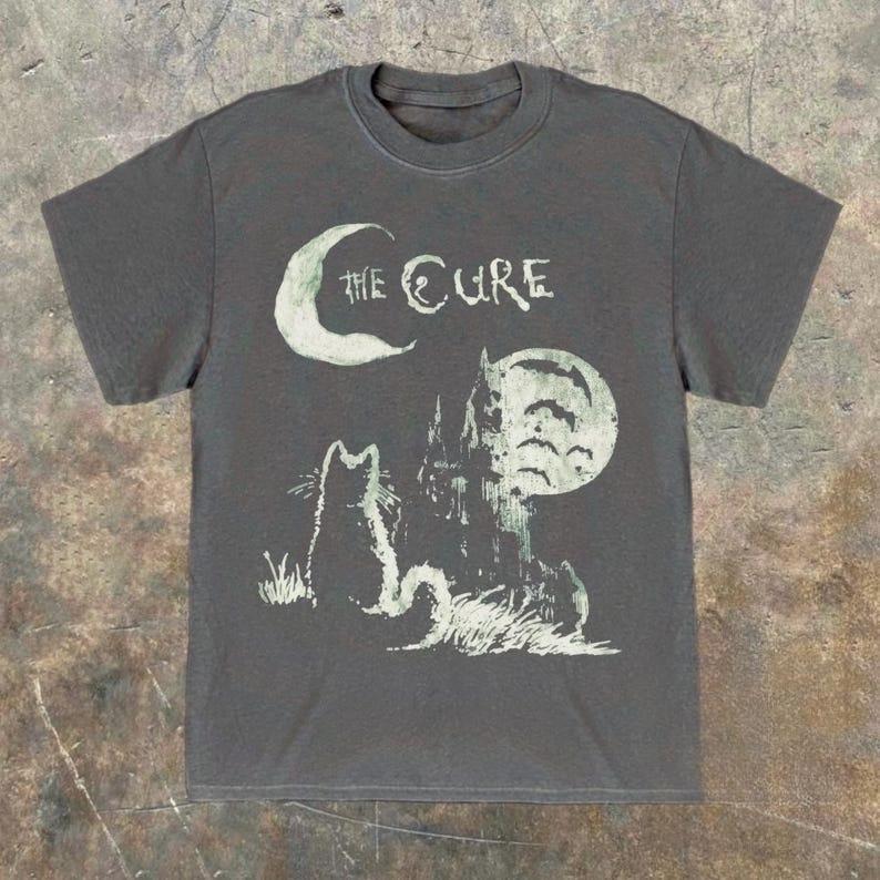 The Cure Cat Graphic Print  Music Tshirt Vintage Y2k Style Streetwear Funny Unisex Unisex Harajuku Retro 90s Streetwear Tee Tops