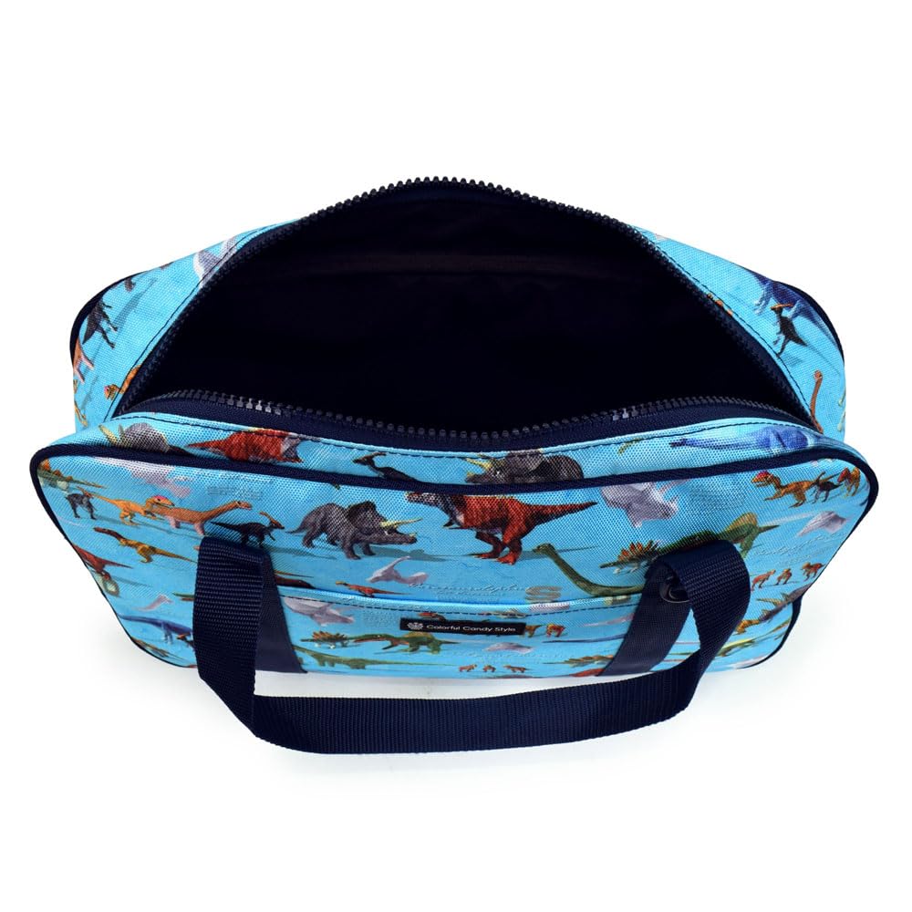 COLORFUL CANDY STYLE Calligraphy and Lightweight Dinosaur World Elementary School Bag Calligraphy Bag with Shoulder Bag, Water-Repellent (Side Mesh),