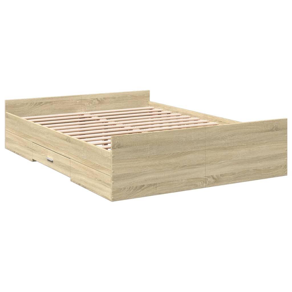 Bed Frame with Drawers Sonoma Oak Finish 120x200 cm Particleboard