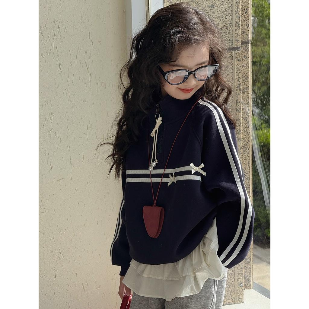 Girls Half Zip Stand Collar Sweatshirt Long Sleeve Thin Jacket For Big Kids Spring Autumn Student Outerwear