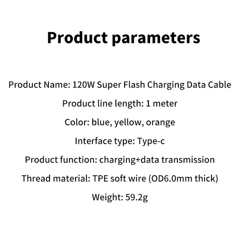 Usb C Bilkabel 120W Type C Lader Usb Ladekabel Hurtiglading Hurtiglading Type C Ladekabel For Mobiltelefon Bil