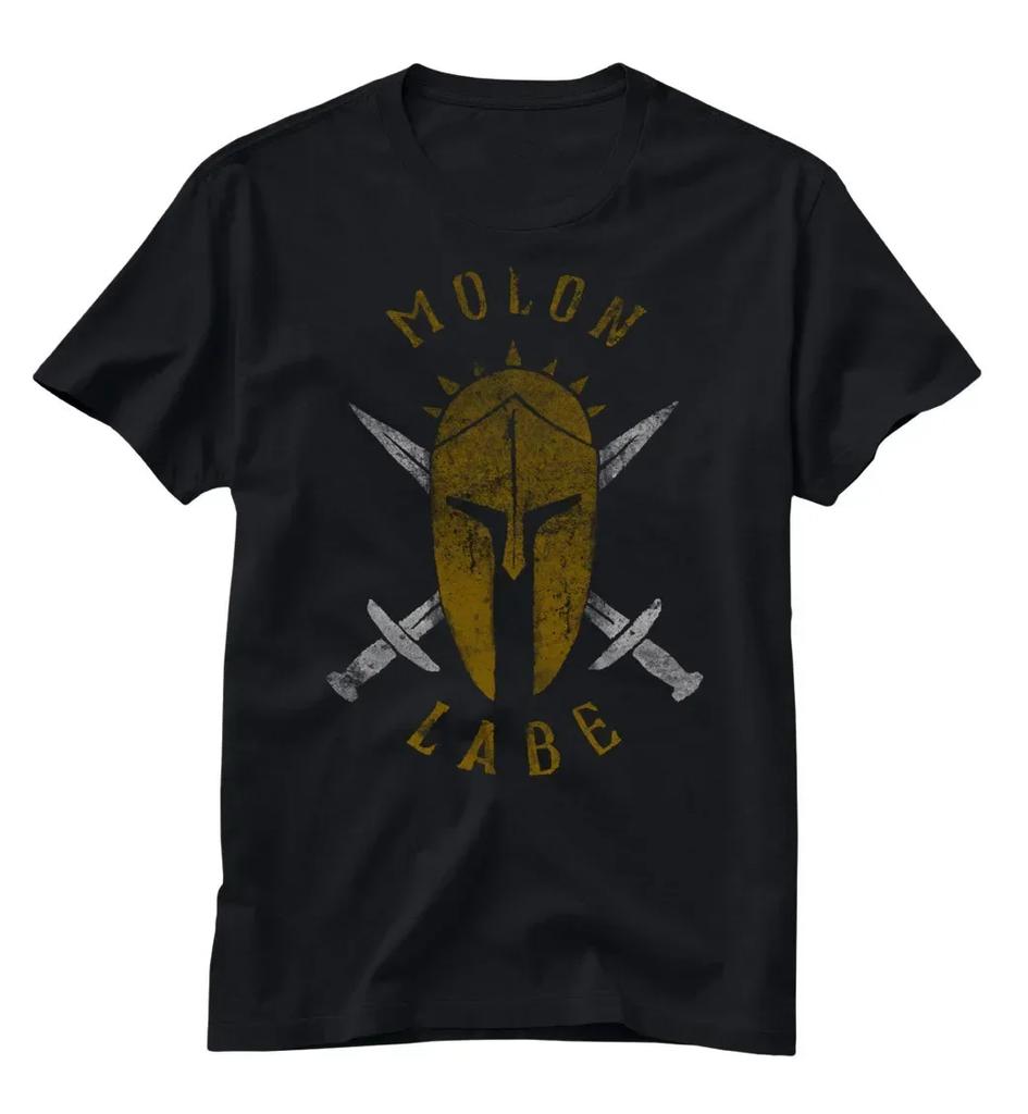 Spartan Helmet Crossed Sword Molon Labe Mens TShirt 100 Cotton ONeck Summer Short Sleeve Casual Mens Tshirt Size S3XL