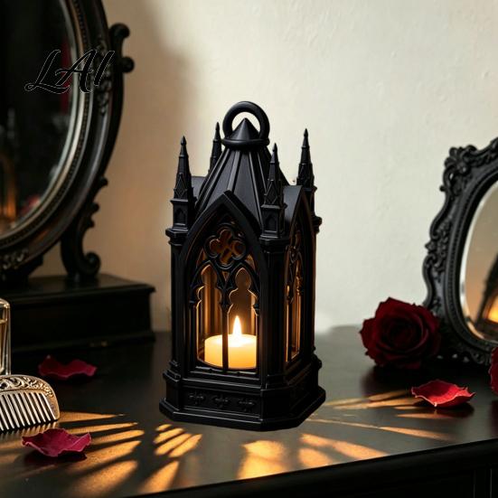 Modern Living Room Decor Gothic Cathedral LED Candle Lantern Church Shaped Flameless Tealight Lamp Luminous Figurine for Home Spooky Vintage Desktop