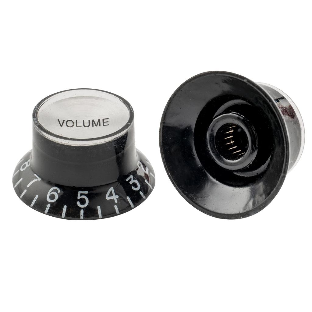 Musiclily Pro Metric Standard 2 Volume 2 Tone Reflector Knobs for Les Paul and SG Top of Left-Handed Guitars, Black/Silver (Set 4)