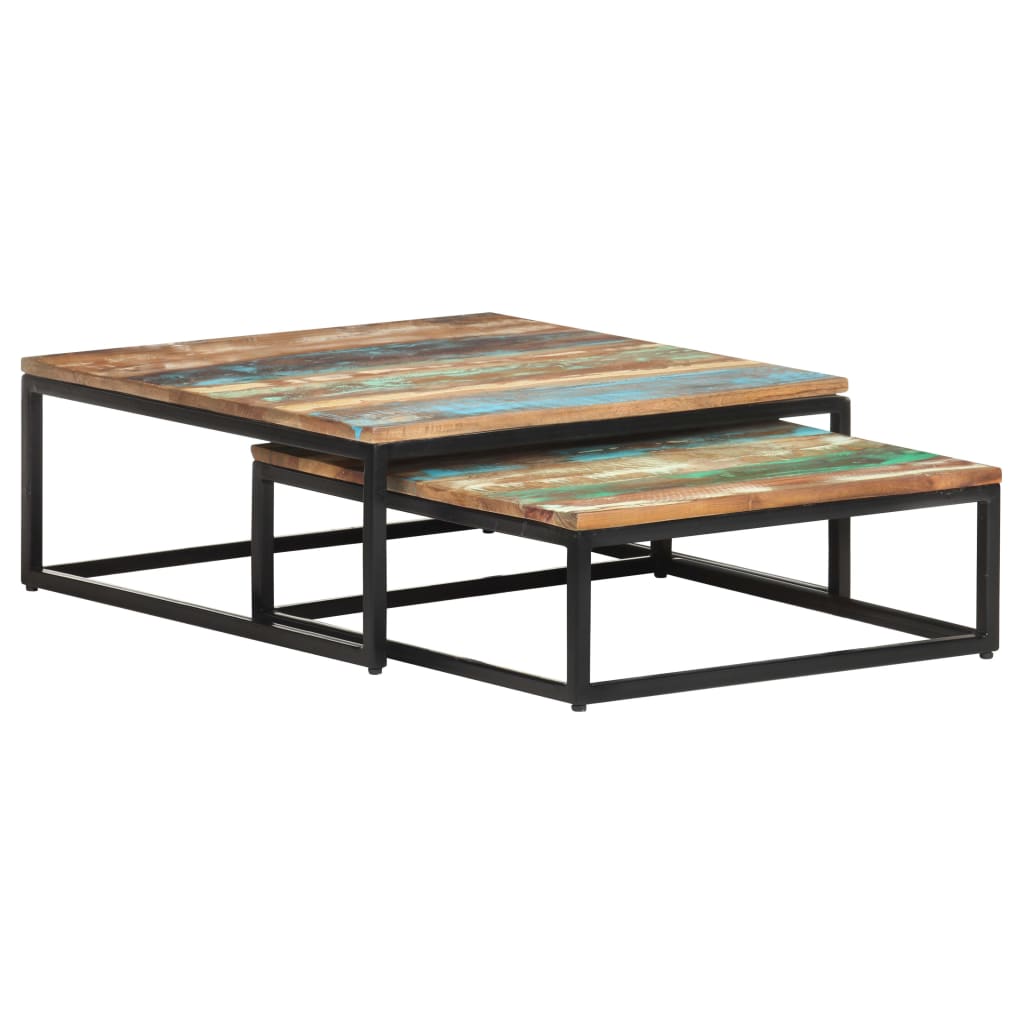 Set of 2 Side Tables Recycled Solid Wood