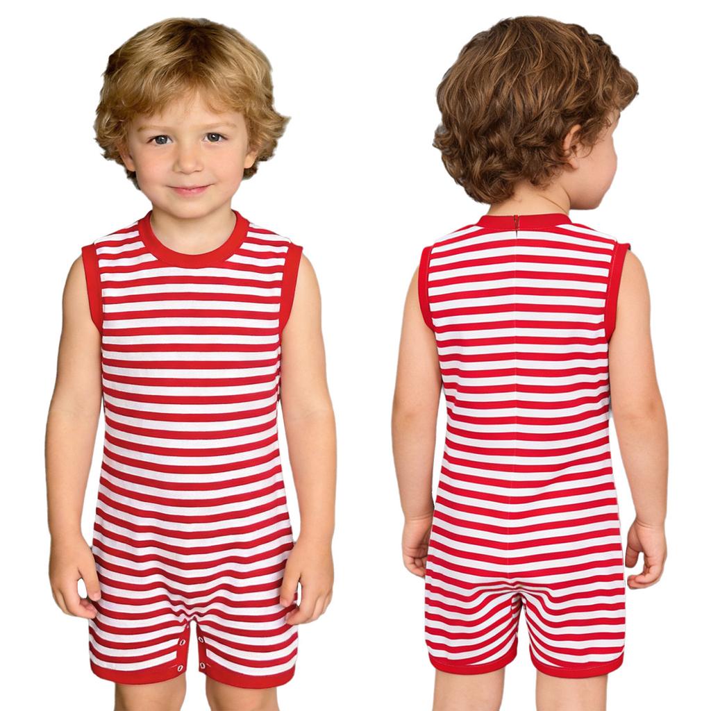 Mono Adaptativo Unisex para Niños con Necesidades Especiales Sin Mangas Cremallera Trasera Invisible Botón a Presión Tira de la Entrepierna Rayado para Vestir Fácilmente