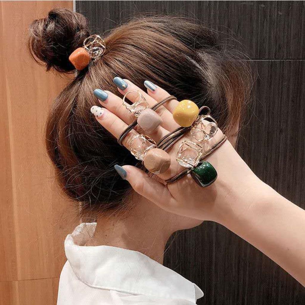 5pcs Head Rope Cutout Crystal Hair Tie Hair Rubber Band Hair Rope Suitable for Ladies and Girls Hair Accessories