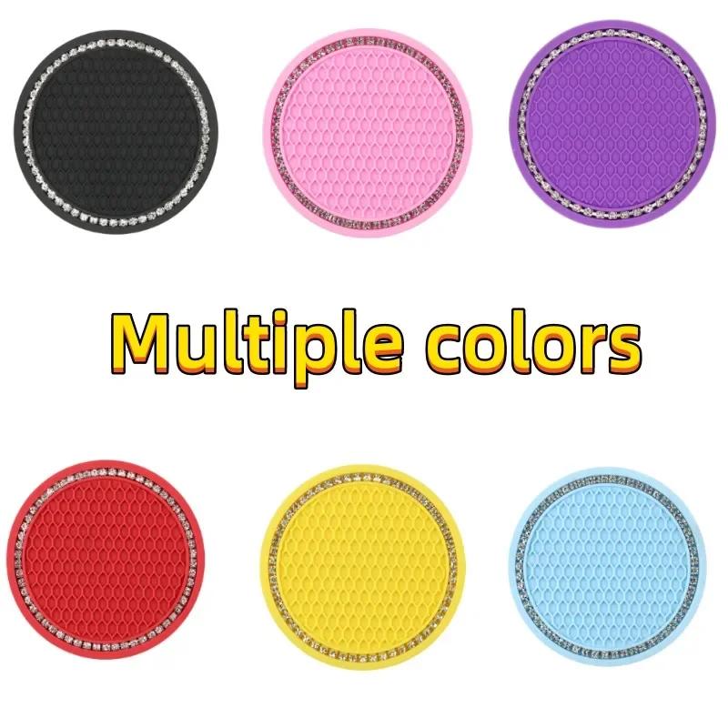 Non-slip Car Water Cup Pad Diamond Rhinestone Rubber Mat for Bottle Holder Coaster Auto Interior Anti-skid Cup Holders 7cm