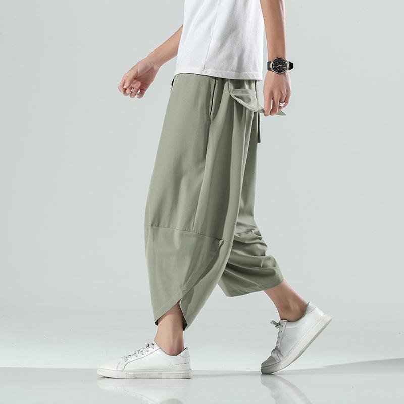 

Summer Thin Men s Casual Ice Silk Beach Pants Plus Size Loose Fit Bell Bottoms Harem Pants Lantern Shape XXXXXL зелений