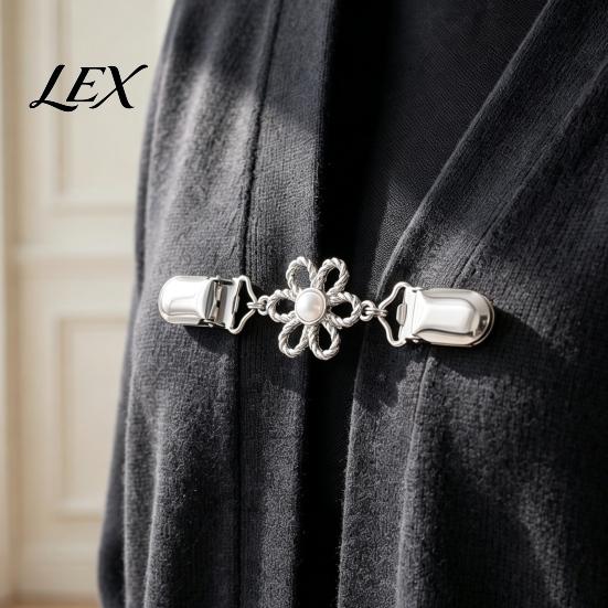 Dress Cincher Clip Hollow Flower Cardigan Sweater Clip, Vintage Women Clothing with Faux Pearl Pearl, for Shawl Pants Anti Slip Scarf Holder