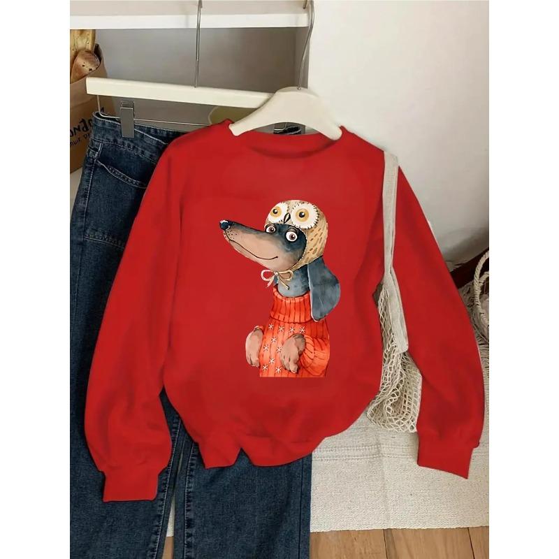 European sizes Kids' Crewneck Sweatshirt - Snowflake Pattern Knit Sweater Dog Owl , Sportswear And Casual Wear, Soft And Comfortable
