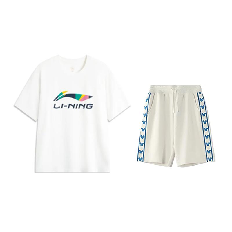 

Футболка с круглым вырезом и коротким рукавом с принтом логотипа Li Ning Удобная Универсальная Простая Приятная к коже Шорты Повседневный спортивный костюм AHSVD61-1+YKSV129-1 L