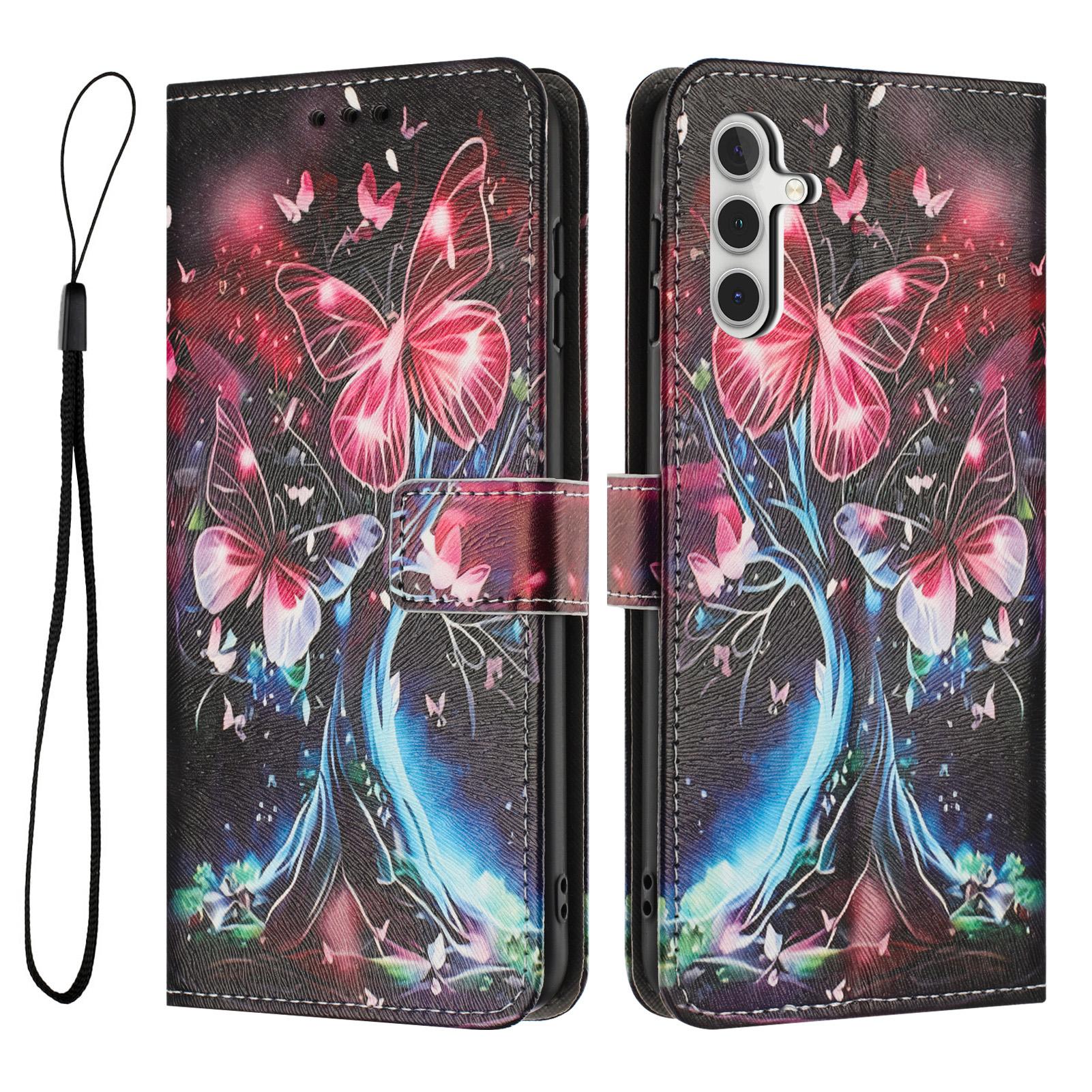 

YX-2501 For Samsung Galaxy A25 5G (Global) (161.0mm) Case Pattern Printing PU Leather Wallet Phone Cover with Lanyard Butterfly Tree