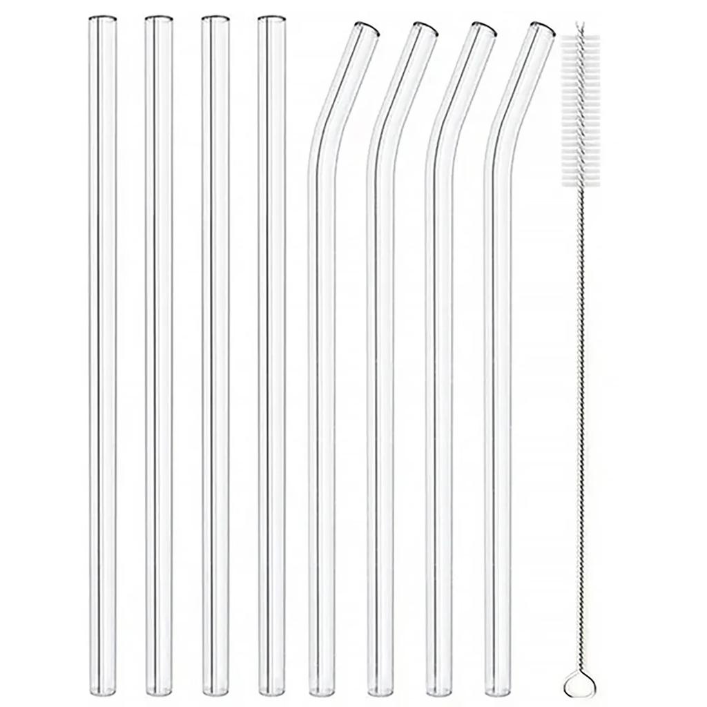 4-8Pcs Reusable Glass Straw Set High Borosilicate Smoothie Cocktails Straw Healthy Eco Friendly Drinking Straw with Clear Brush