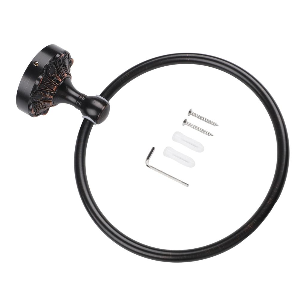 Classic Black Brass Towel Ring for Bathroom Kitchen Bedroom or Living Room with Wall Mount Design and Mounting Screws