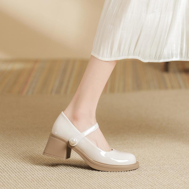 Versatile Velcro Light mouth thick heel small leather shoes women's style college single shoes women
