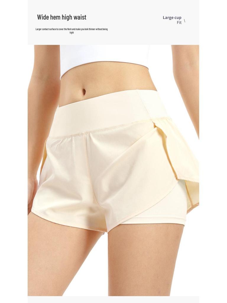 Women's Double-Layer Quick-Dry Sports Shorts: Anti-Exposure, Breathable, for Running, Yoga, Fitness.