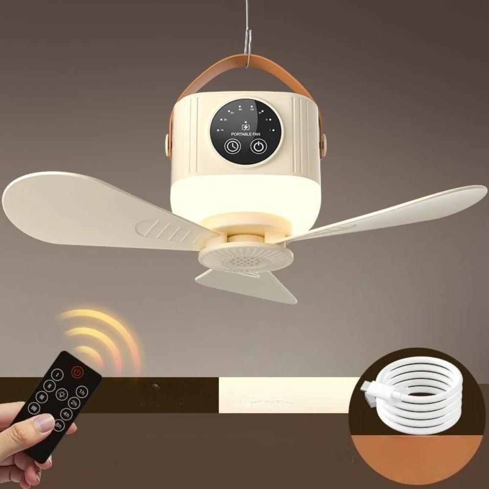 Portable Rechargeable Ceiling Fan Wireless USB Hanging Fan for Student Dorm Bed Outdoor Camping Plug-in type, No Battery