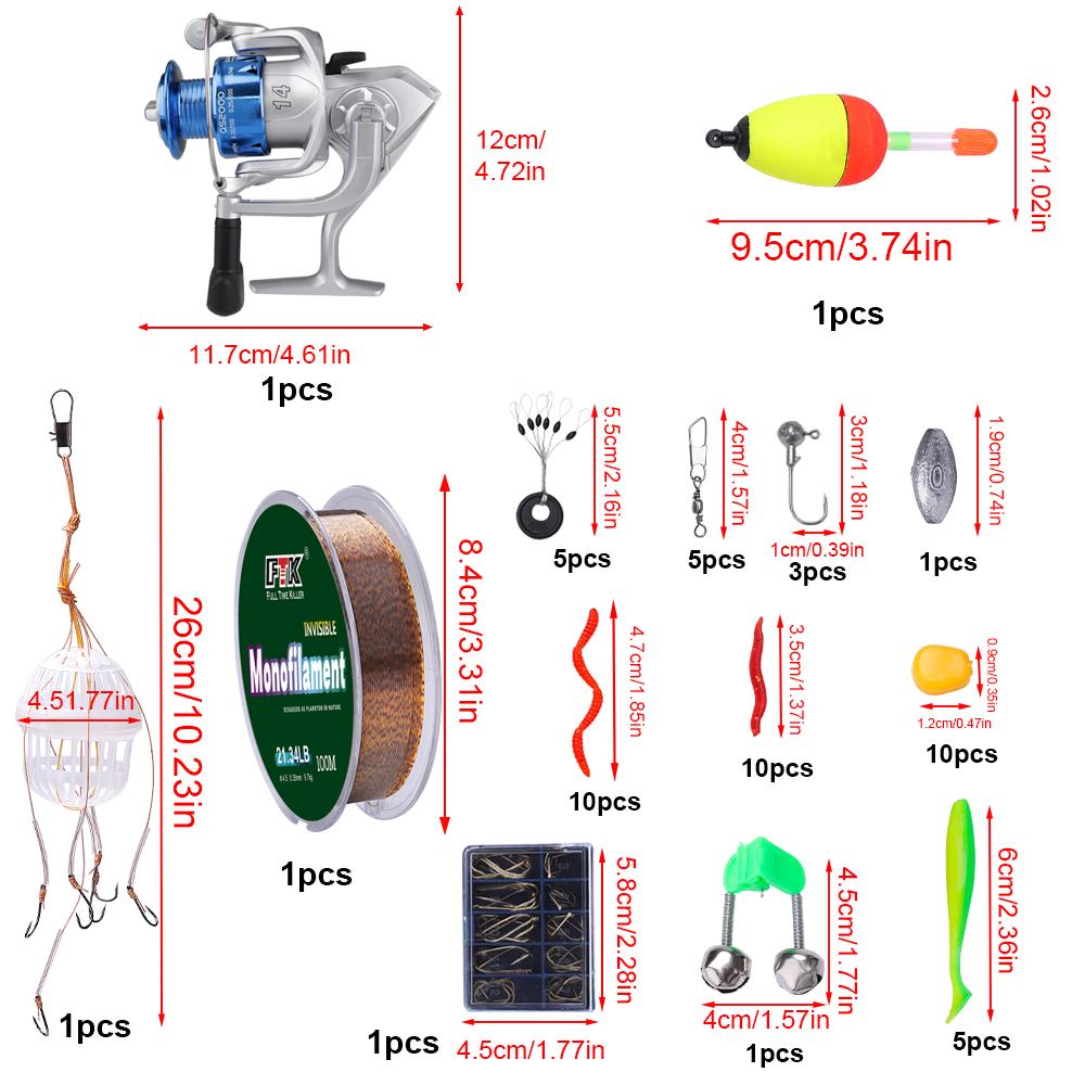 FTK 55pcs1.8m Fishing Rod and Reel Float Lure Set Carbon Fiber Telescopic Fishing Rod  Spinning Reel for Saltwater Freshwater