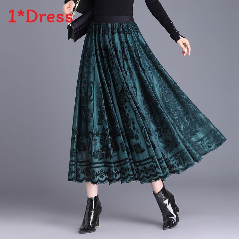 Velvet Pleated Skirt For Women With Lace Detailing And High Waist For Fall Winter