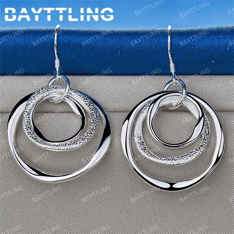 Charm 925 Sterling Silver Exquisite 3 Round Earrings for Women Fashion Wedding Gift Jewelry Accessories