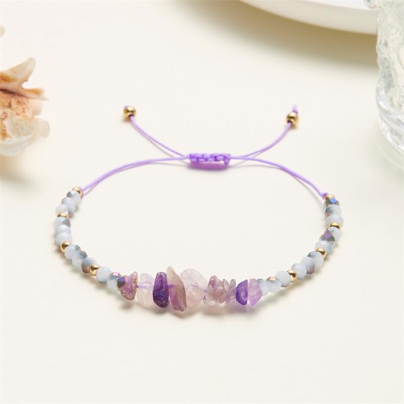 Natural Stone Gravel Chip Beads Bracelet Irregular Pink Crystal Amethysts Quartzs Bracelets Adjustable Wristbands For Women Men
