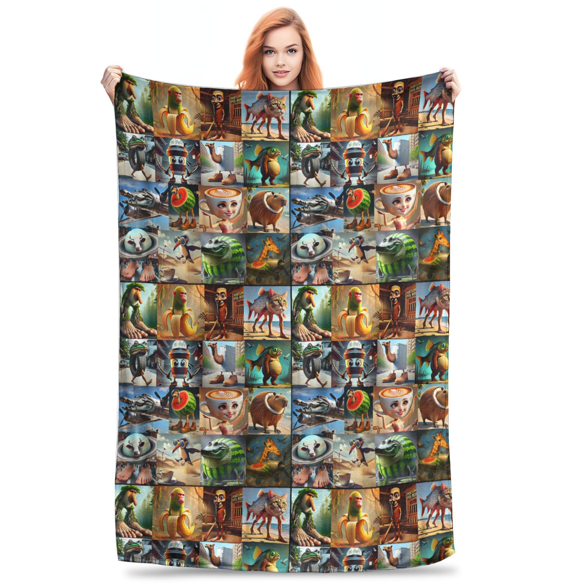 Мем  Brainrot  Итальянский Brain Rot Итальянский Brainrot Теплое Мягкое Одеяло Плюшевое Постельное Белье Пледы Печать Домашний Декор Фланелевое Покрытие для Дивана-Кровати 30x40in