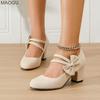 Zapatos de tacón alto clásicos con punta redonda y lazo para mujer de talla grande 36-45 Otoño Primavera Casual Moda Slip-on Zapatos de vestir Elegantes
