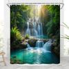 Waterfall Shower Curtain Garden Natural Scenery Green Cool Forest Tree Rustic Summer Spring Plants Leaves Landscape Bathroom