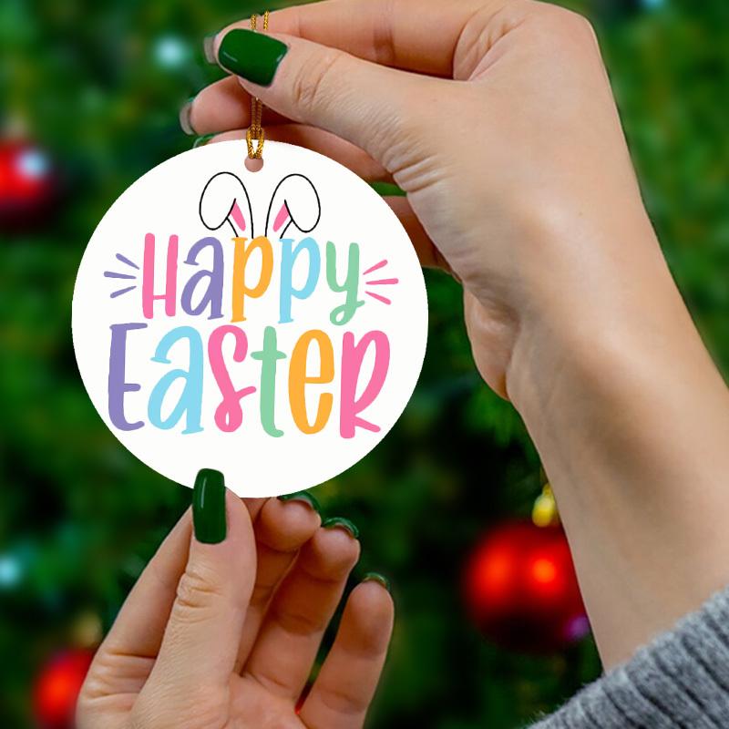 2D Flat Happy Easter Bunny Round Acrylic Decorative Sign, Bunny Design, Suitable for Wall Decoration, Porch, Room, Villa, Accents Home, Hallway, or Wo