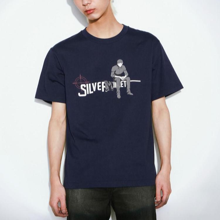 Uniqlo X Detective Conan Akai Shuichi Letter Print Short Sleeve T-Shirt Unisex T-Shirt Navy-Blue 462175-69
