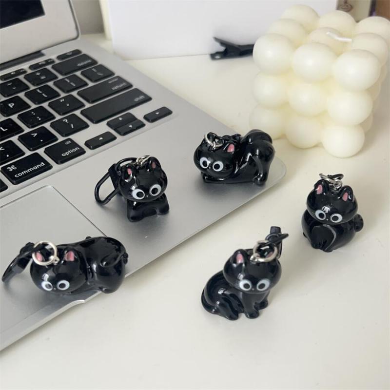 1 Piece Q Cute Big-Eyed Cat Star Keychain Black Cat Pendant Cartoon Girlfriend Small Gift Bag Decoration Diy Accessories