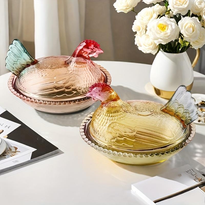 1pc Luxury Crystal Glass Chicken-Shaped Candy Dish , Elegant Tabletop Decor for Office, Home Kitchen , Ideal for Sweets, Snacks, and Cookies