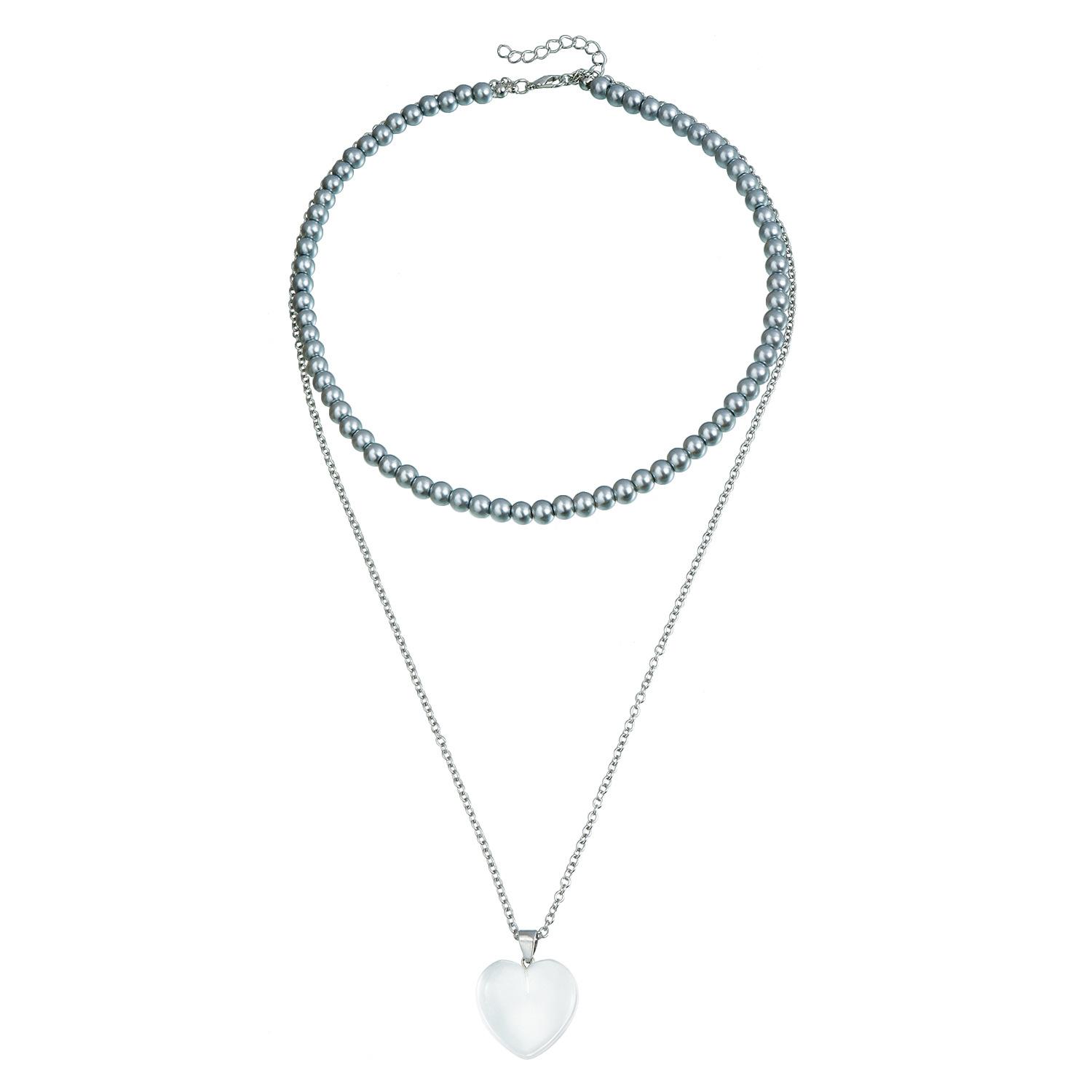 

Ювелирные изделия Премиальная текстурированная стеклянная бусина Прозрачная подвеска Любовь Цепочка для ключиц Легкая роскошь Двойное ожерелье