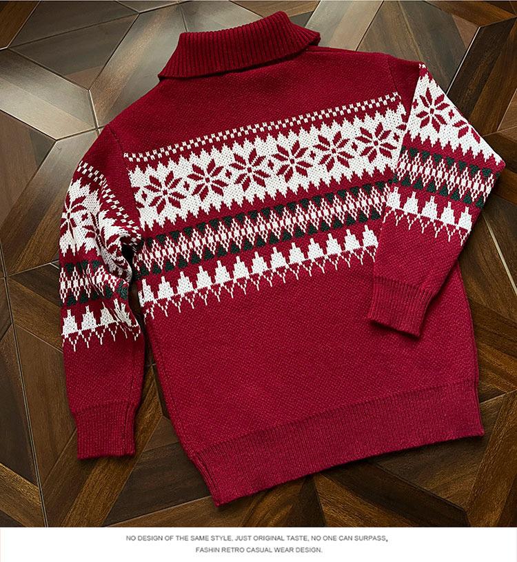 American Fair Isle Red Half-Zip Pullover Sweater for Men & Women - Trendy Autumn/Winter Knitwear Cardigan with High-End Feel