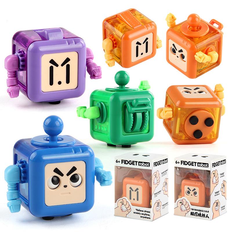 Strange Decompression Dice Fingertip Spinner Cartoon Robot Rubik'S Cube Dice Decompression Toy