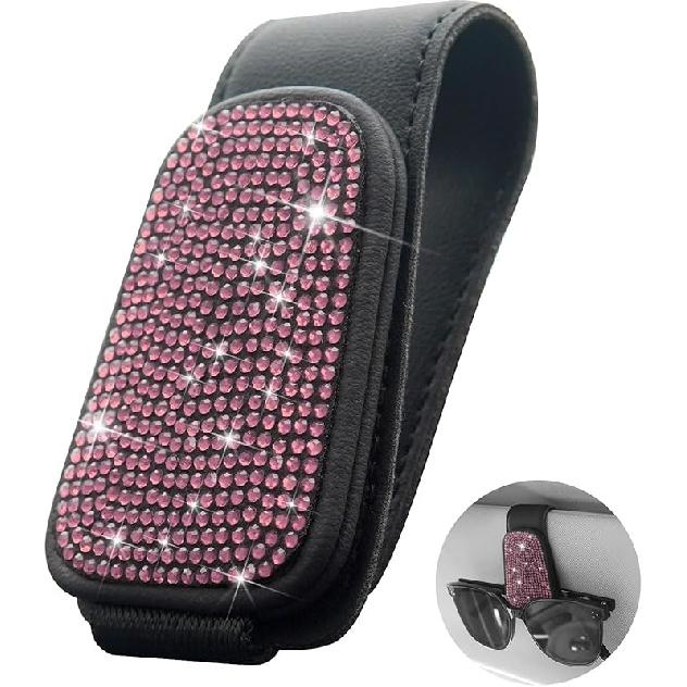 Yuchew Bling Sunglass Holder For Car Visor Magnetic Leather Sunglasses Visor Clip, Eyeglass Hanger Ticket Card Clip